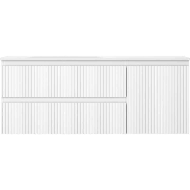 Mexen Rivel шкаф за баня 120 см с мивка Vela лява, 2S, 1D, рифелована, бяла мат - 91A23-12047-3-BBFFF01-W23L01