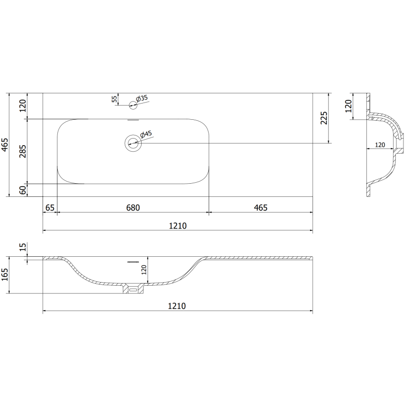 Mexen Rivel шкаф за баня 120 см с мивка Vela лява, 2S, 1D, рифлована, сиво мат/бяло мат - 91A23-12047-3-BBFFF62-W23L01