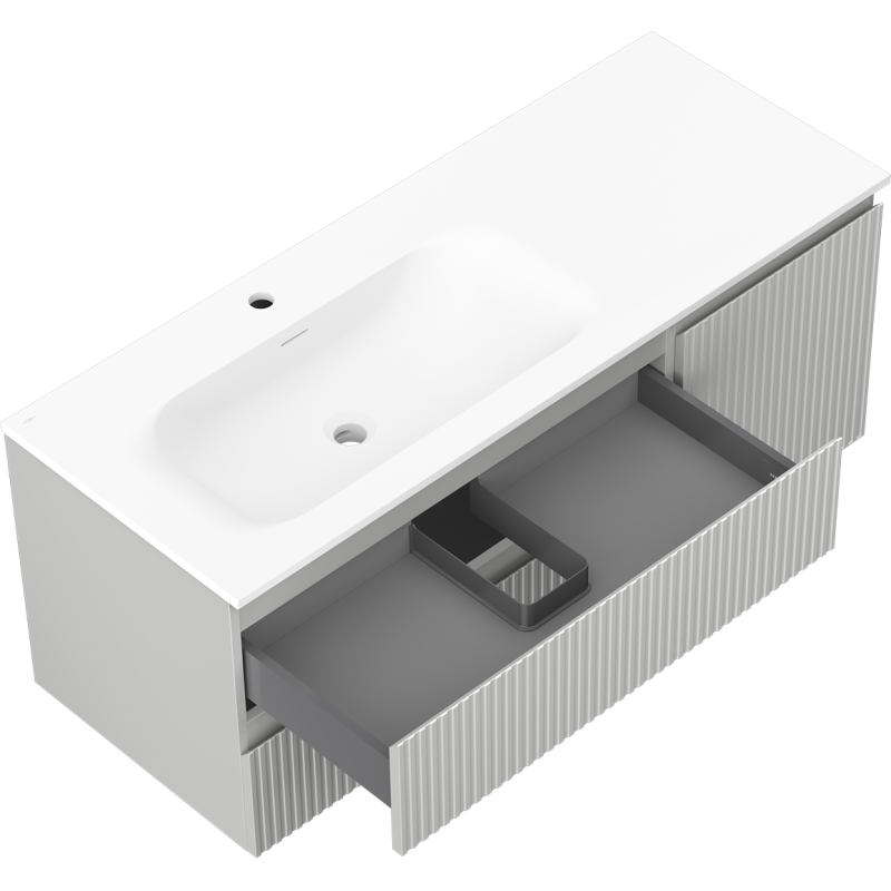 Mexen Rivel шкаф за баня 120 см с мивка Vela лява, 2S, 1D, рифлована, сиво мат/бяло мат - 91A23-12047-3-BBFFF62-W23L01