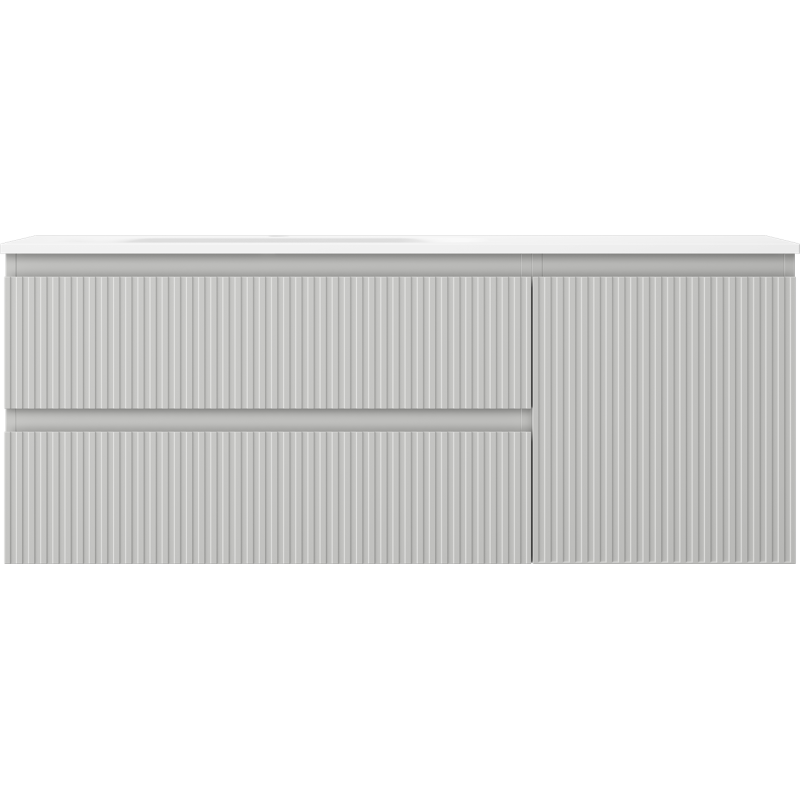 Mexen Rivel шкаф за баня 120 см с мивка Vela лява, 2S, 1D, рифлована, сиво мат/бяло мат - 91A23-12047-3-BBFFF62-W23L01