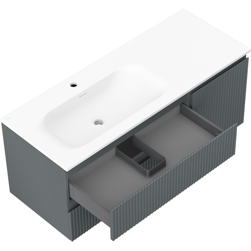 Mexen Rivel шкаф за баня 120 см с мивка Vela лява, 2S, 1D, гравирана, графит/бял мат - 91A23-12047-3-BBFFF66-W23L01