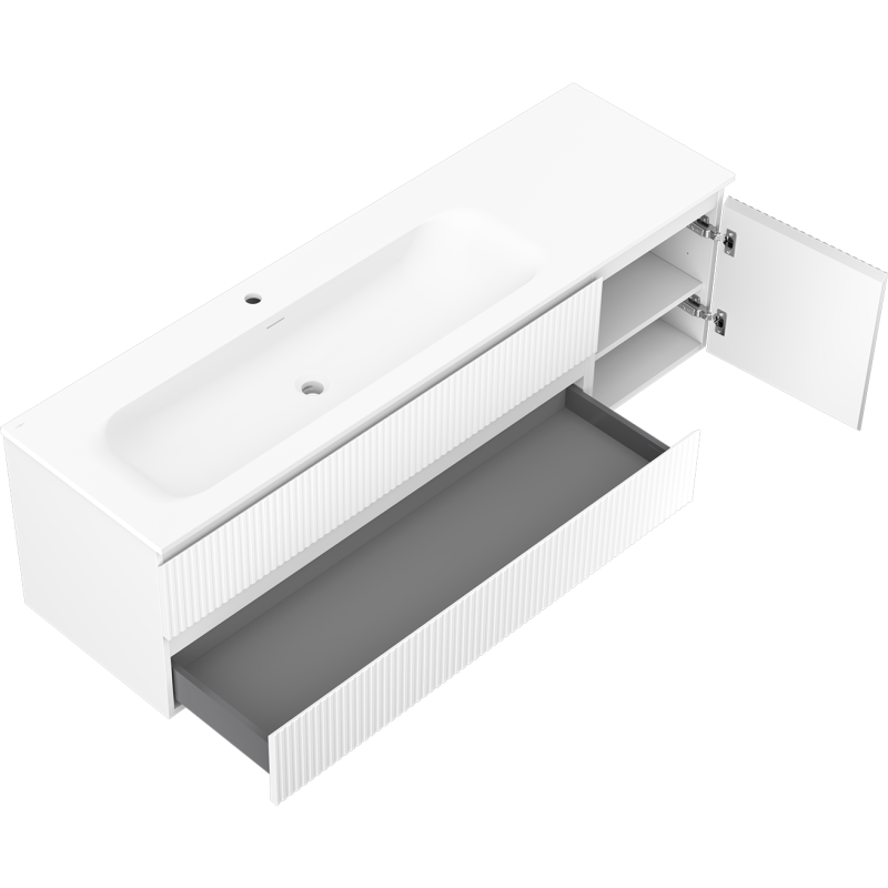 Mexen Rivel шкаф за баня 160 см с мивка Vela лява, 2S, 1D, оребрена, бял мат - 91A23-16047-3-BBFFF01-W23L01