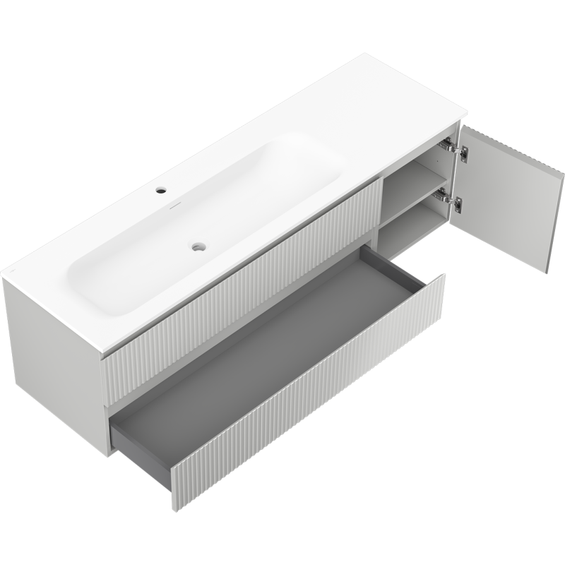 Mexen Rivel шкаф за баня 160 см с мивка Vela лява, 2S, 1D, оребрена, сива мат/бяла