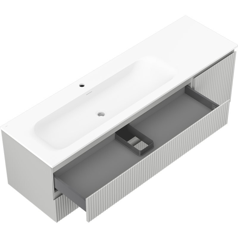 Mexen Rivel шкаф за баня 160 см с мивка Vela лява, 2S, 1D, оребрена, сива мат/бяла