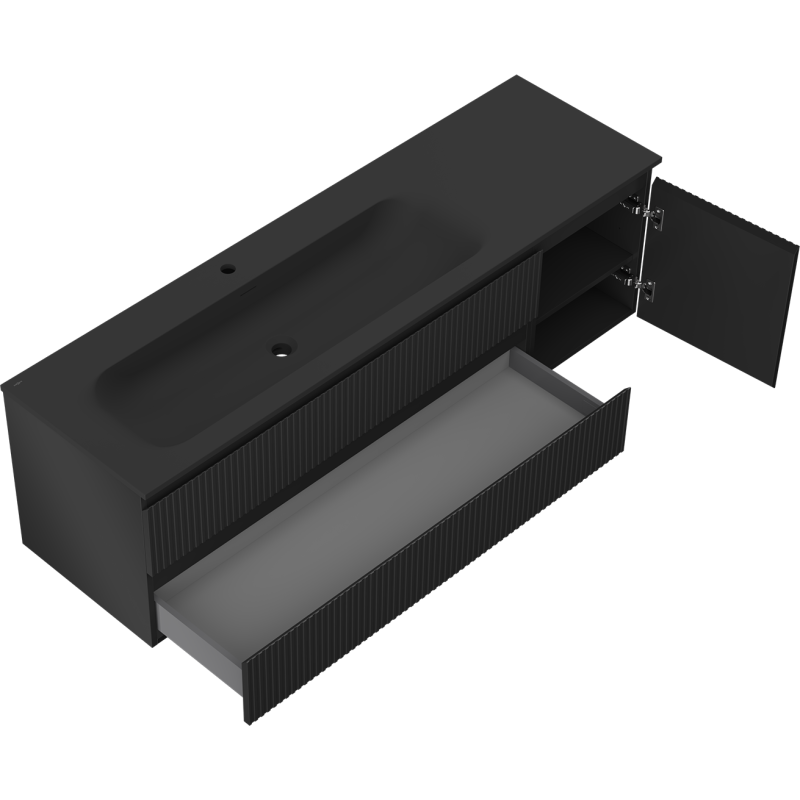 Mexen Rivel баня шкаф 160 см с мивка Vela ляв, 2S, 1D, оребрена, черен мат - 91A23-16047-3-BBFFF71-W23L71