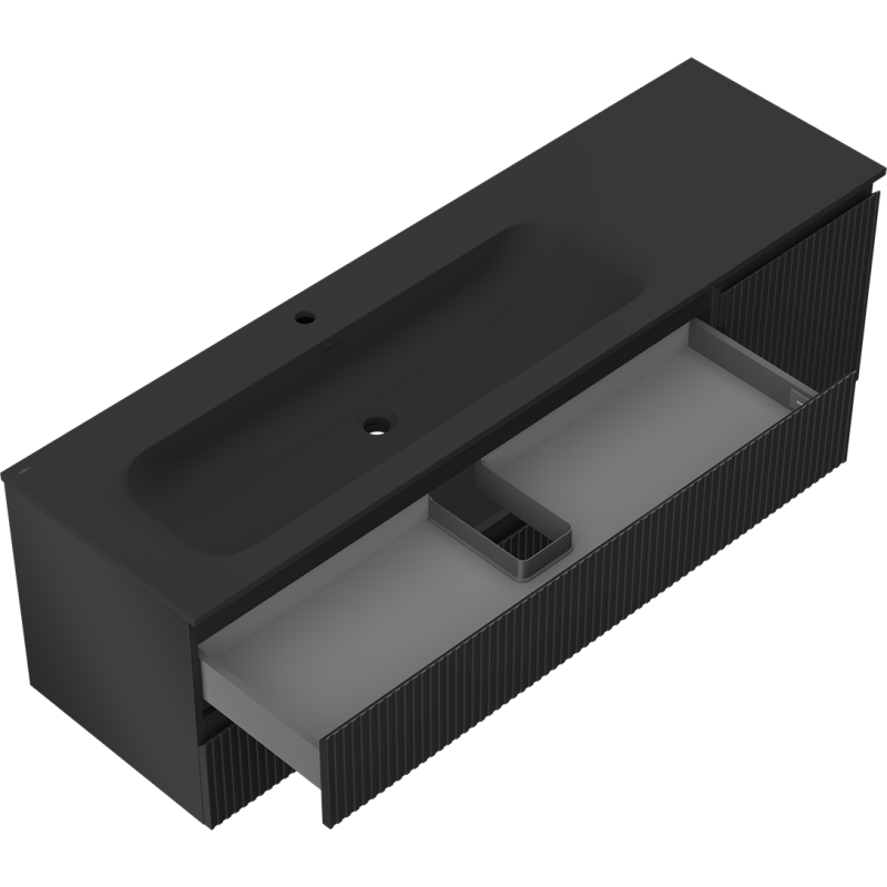 Mexen Rivel баня шкаф 160 см с мивка Vela ляв, 2S, 1D, оребрена, черен мат - 91A23-16047-3-BBFFF71-W23L71