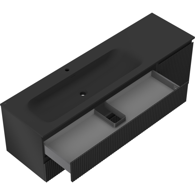 Mexen Rivel шкаф за баня 160 см с мивка Vela лява, 2S, 1D, оребрен, черен мат