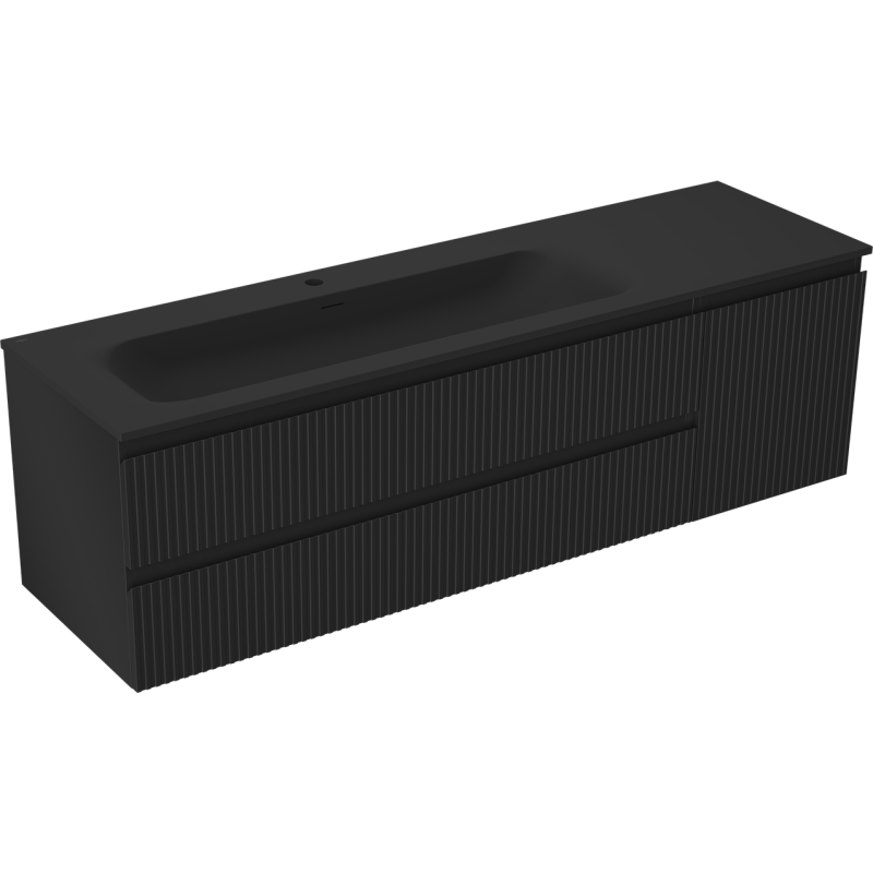 Mexen Rivel баня шкаф 160 см с мивка Vela ляв, 2S, 1D, оребрена, черен мат - 91A23-16047-3-BBFFF71-W23L71