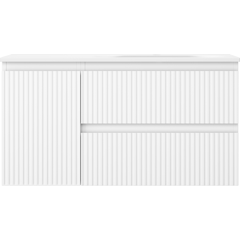 Mexen Rivel шкафче за баня 90 см с мивка Vela дясно, 2S, 1D, рифеловано, бяло мат