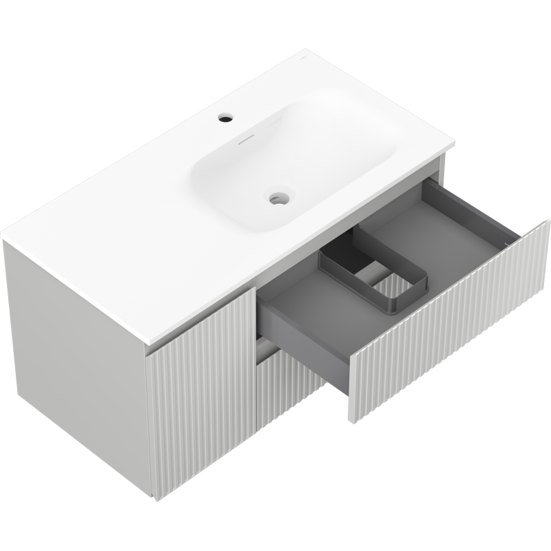 Mexen Rivel баня шкаф 90 см с мивка Vela дясна, 2S, 1D, оребрена, сив мат/бял мат - 91A23-09047-3-BBFFF62-W23P01