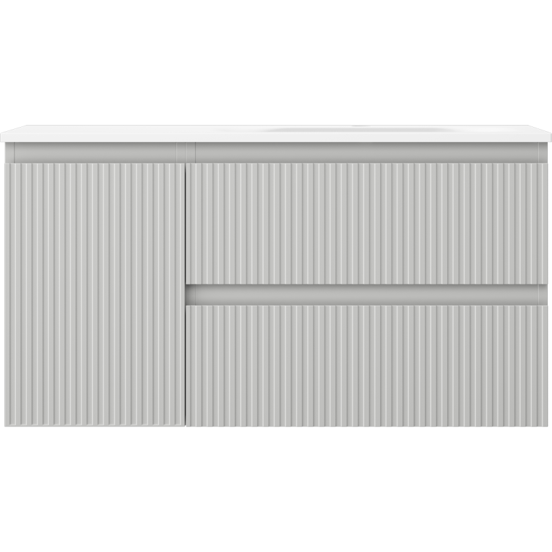 Mexen Rivel баня шкаф 90 см с мивка Vela дясна, 2S, 1D, оребрена, сив мат/бял мат - 91A23-09047-3-BBFFF62-W23P01