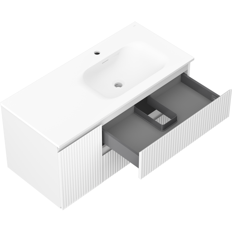 Mexen Rivel шкафче за баня 100 см с мивка Vela дясно, 2S, 1D, набраздено, бяло мат - 91A23-10047-3-BBFFF01-W23P01