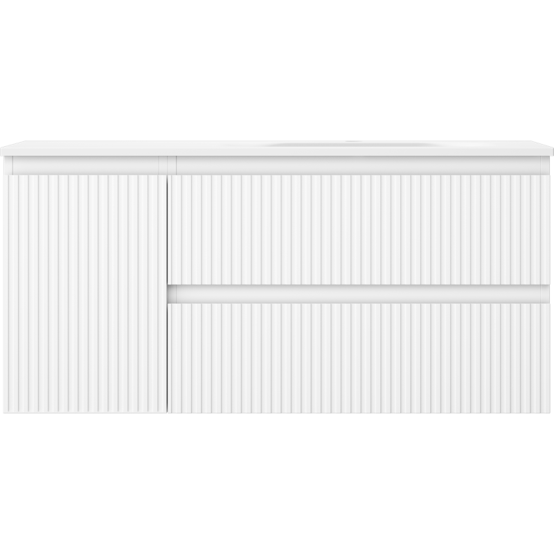 Mexen Rivel шкафче за баня 100 см с мивка Vela дясно, 2S, 1D, набраздено, бяло мат - 91A23-10047-3-BBFFF01-W23P01