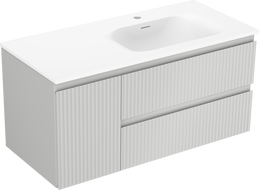 Mexen Rivel шкаф за баня 100 см с мивка Vela дясна, 2S, 1D, рифлован, сив/бял мат - 91A23-10047-3-BBFFF62-W23P01