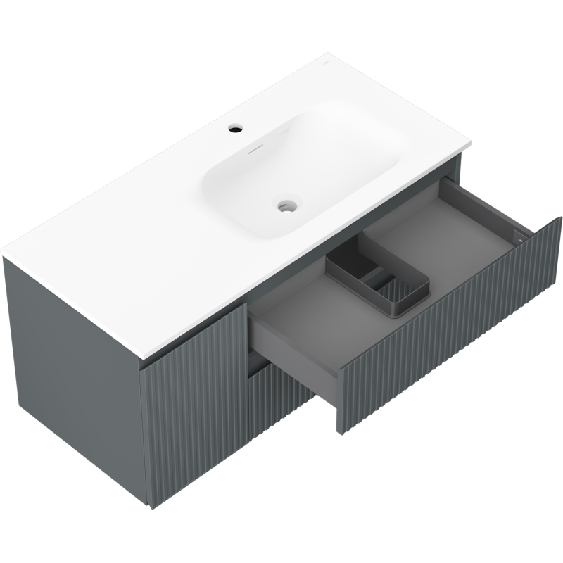 Mexen Rivel баня шкаф 100 см с мивка Vela дясна, 2S, 1D, оребрена, графит/бял мат - 91A23-10047-3-BBFFF66-W23P01