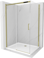 Mexen Omega плъзгаща се душ кабина 130 x 80 см, прозрачна, златна + поддушово