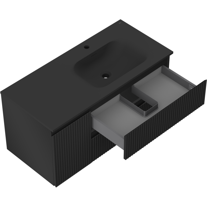 Mexen Rivel баня шкаф 120 cm с умивалник Vela десен, 2S, 1D, оребрен, черен мат - 91A23-10047-3-BBFFF71-W23P71