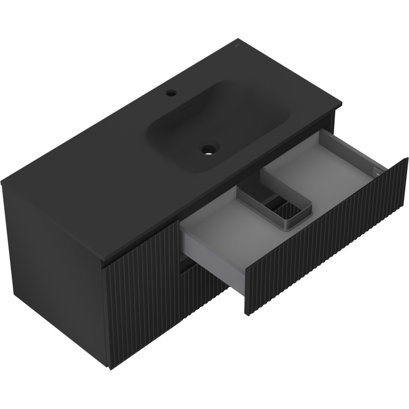 Mexen Rivel шкаф за баня 120 см с мивка Vela дясна, 2S, 1D, оребрена, черна мат
