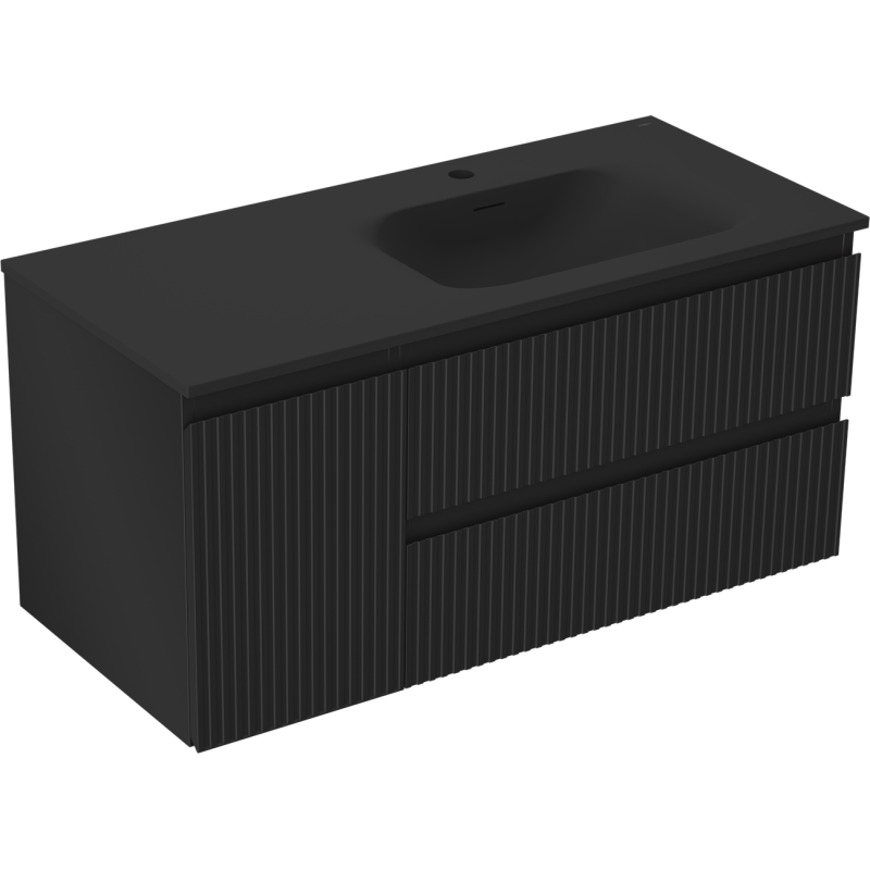 Mexen Rivel баня шкаф 120 cm с умивалник Vela десен, 2S, 1D, оребрен, черен мат - 91A23-10047-3-BBFFF71-W23P71