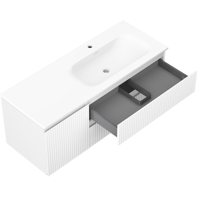 Mexen Rivel баня шкаф 120 см с мивка Vela дясна, 2S, 1D, оребрена, бял мат - 91A23-12047-3-BBFFF01-W23P01