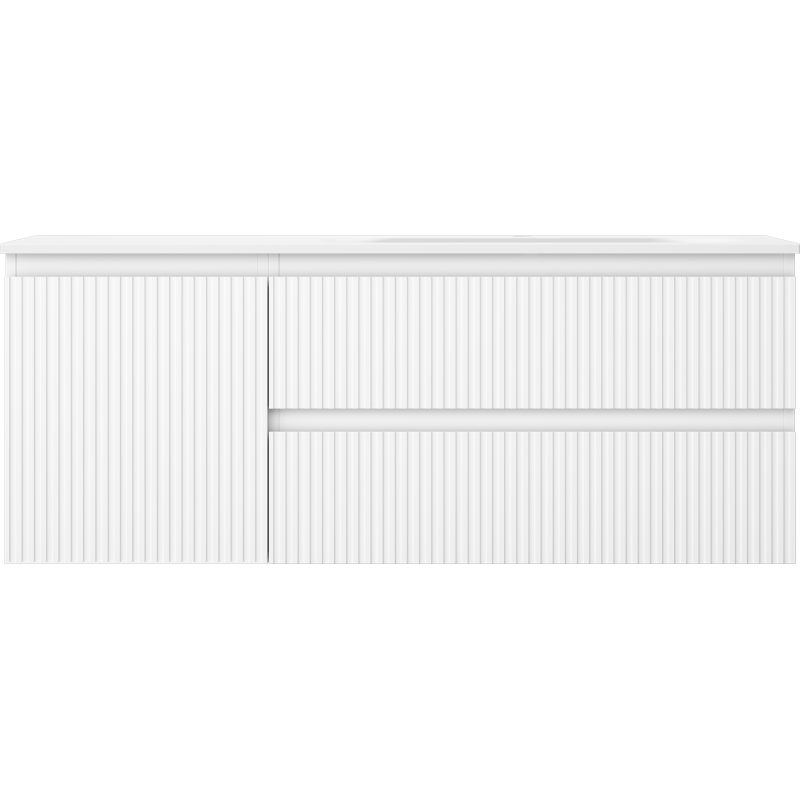 Mexen Rivel баня шкаф 120 см с мивка Vela дясна, 2S, 1D, оребрена, бял мат - 91A23-12047-3-BBFFF01-W23P01