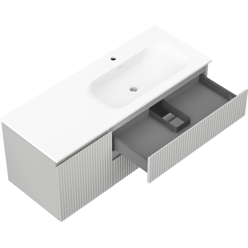 Mexen Rivel баня шкаф 120 см с мивка Vela дясна, 2S, 1D, рифована, сива/бяла мат - 91A23-12047-3-BBFFF62-W23P01