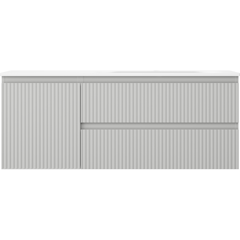 Mexen Rivel баня шкаф 120 см с мивка Vela дясна, 2S, 1D, рифована, сива/бяла мат - 91A23-12047-3-BBFFF62-W23P01