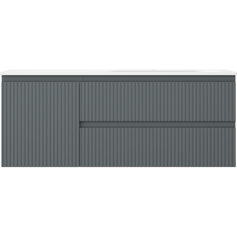 Mexen Rivel шкаф за баня 120 см с мивка Vela дясна, 2S, 1D, рифелована, графит/бял