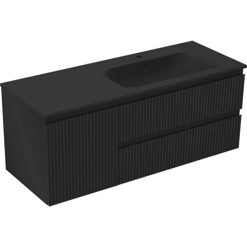 Mexen Rivel шкаф за баня 120 см с мивка Vela дясна, 2S, 1D, оребрена, черна мат - 91A23-12047-3-BBFFF71-W23P71