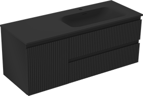 Mexen Rivel шкаф за баня 120 см с мивка Vela дясна, 2S, 1D, оребрена, черна мат - 91A23-12047-3-BBFFF71-W23P71