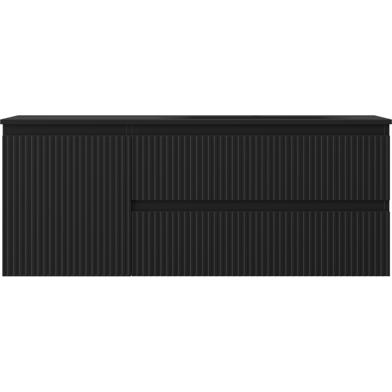 Mexen Rivel шкаф за баня 120 см с мивка Vela дясна, 2S, 1D, оребрена, черна мат - 91A23-12047-3-BBFFF71-W23P71