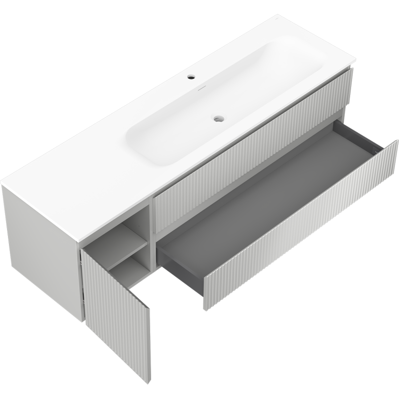 Mexen Rivel шкаф за баня 160 см с мивка Vela дясен, 2S, 1D, релефен, сив/бял мат