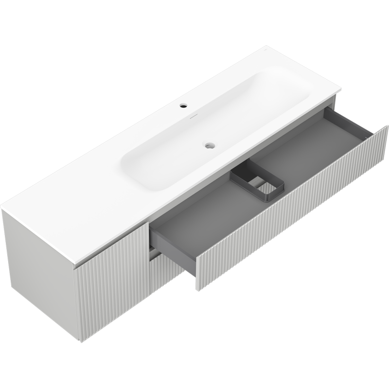 Mexen Rivel шкаф за баня 160 см с мивка Vela дясен, 2S, 1D, релефен, сив/бял мат
