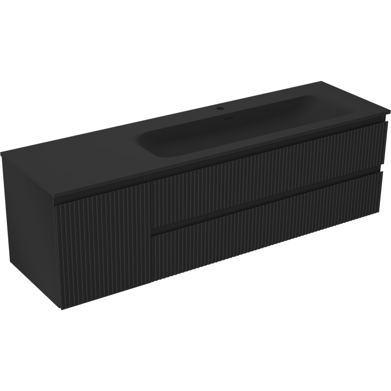 Mexen Rivel шкаф за баня 160 см с мивка Vela дясна, 2S, 1D, гофрирана, черен мат - 91A23-16047-3-BBFFF71-W23P71