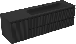 Mexen Rivel шкаф за баня 160 см с мивка Vela дясна, 2S, 1D, гофрирана, черен мат - 91A23-16047-3-BBFFF71-W23P71