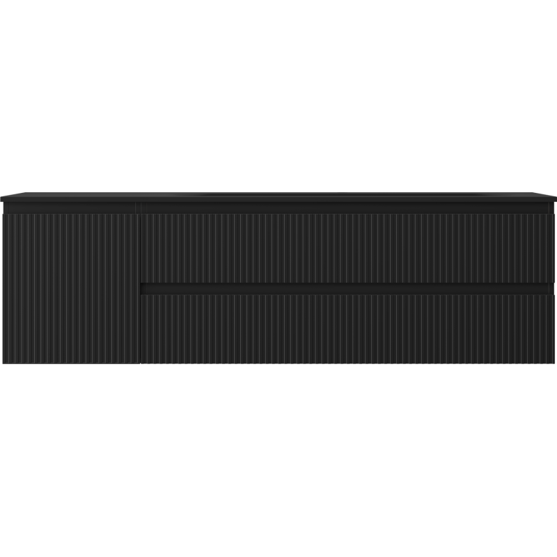 Mexen Rivel шкаф за баня 160 см с мивка Vela дясна, 2S, 1D, гофрирана, черен мат - 91A23-16047-3-BBFFF71-W23P71