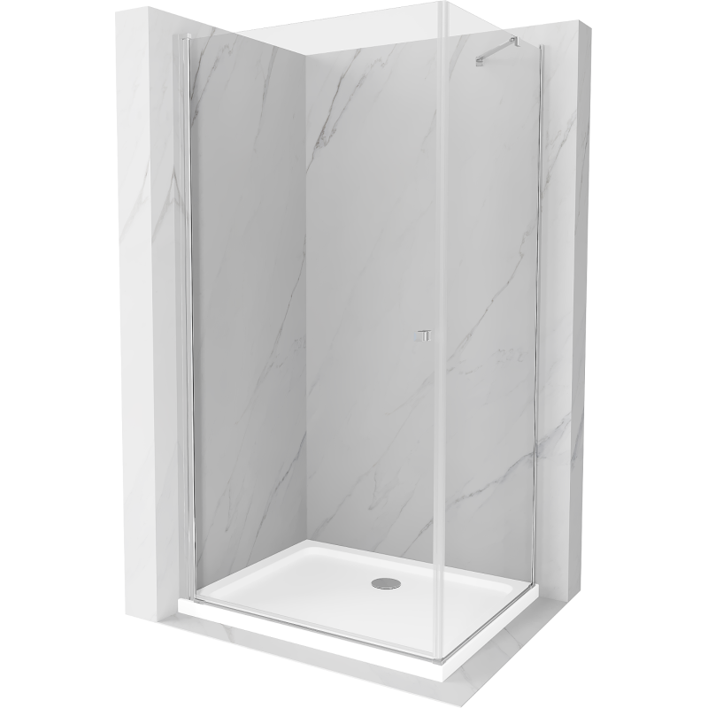 Mexen Pretoria душ кабина отваряема 80 x 120 см, прозрачна, хром + поддон Flat - 852-080-120-01-00-4010