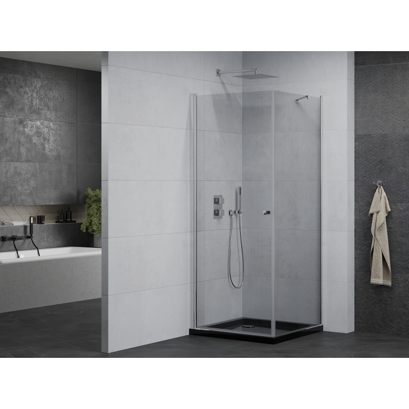 Mexen Pretoria люлееща се душ кабина 90 x 90 см, прозрачна, хром + плитка Flat,
