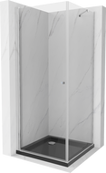 Mexen Pretoria душ кабина с отваряне 90 x 90 см, прозрачна, хром + под Flat, черен - 852-090-090-01-00-4070