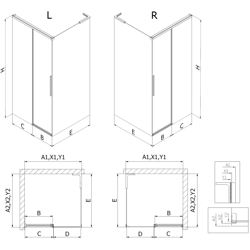 Mexen Rox L плъзгаща се душ кабина 115 x 85 cm, прозрачна, златна - 8C2L-115-085-50-00