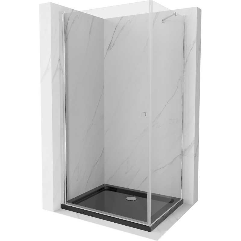 Mexen Pretoria душ кабина с отваряща се врата 100 x 70 см, прозрачна, хром + корито Flat, черно - 852-100-070-01-00-4070