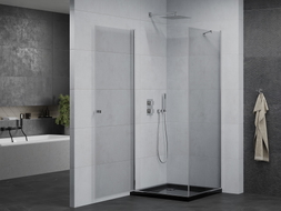 Mexen Pretoria Отваряема душ кабина 100 x 100 см, прозрачна, хром + корито Flat,