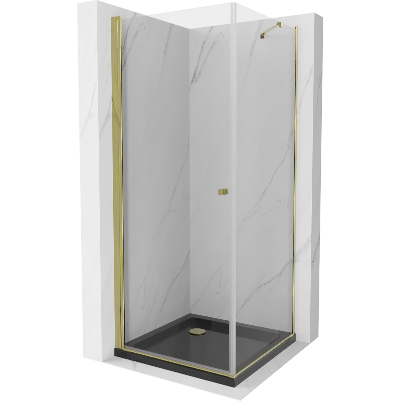 Mexen Pretoria душ кабина с врата 70 x 70 см, прозрачна, златна + душ подложка Flat,