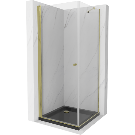 Mexen Pretoria душ кабина с врата 70 x 70 см, прозрачна, златна + душ подложка Flat,