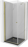 Mexen Pretoria душ кабина с повдигнати врати 70 x 70 см, прозрачен, златен + Flat поддони, черен - 852-070-070-50-00-4070G