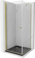 Mexen Pretoria душ кабина с врати 70 x 70 см, прозрачна, златна + поддушов корито