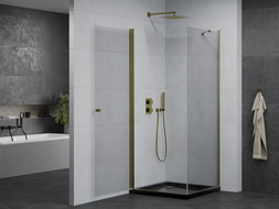 Mexen Pretoria душ кабина с повдигнати врати 70 x 70 см, прозрачен, златен + Flat поддони, черен - 852-070-070-50-00-4070G