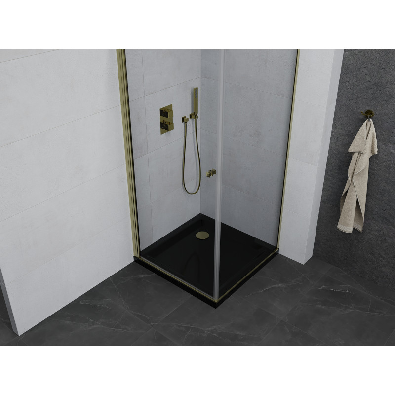 Mexen Pretoria душ кабина с врата 70 x 70 см, прозрачна, златна + душ подложка Flat,