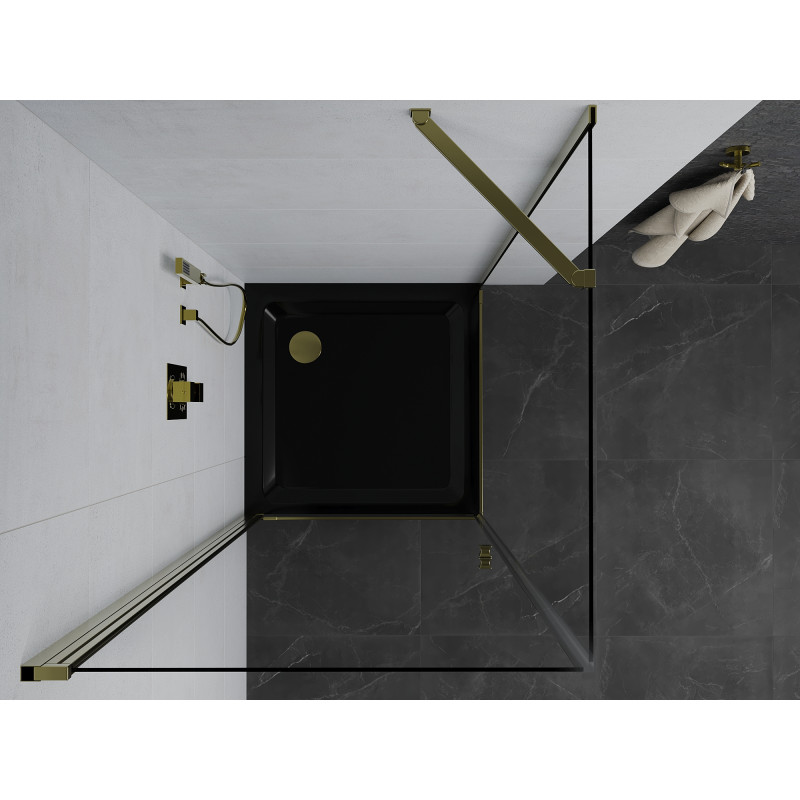 Mexen Pretoria душ кабина с врата 70 x 70 см, прозрачна, златна + душ подложка Flat,