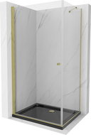 Mexen Pretoria душ кабина с отваряеми врати 70 x 90 см, прозрачно, златно + под душ Flat, черен - 852-070-090-50-00-4070G